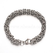 304 Stainless Steel Byzantine Chains Bracelets, with Lobster Claw Clasps, Stainless Steel Color, 8-1/8 inch(205mm)(STAS-L149-14)