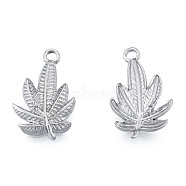 304 Stainless Steel Pendants, Leaf, Stainless Steel Color, 22x14x2mm, Hole: 1.8mm(STAS-N098-216P)