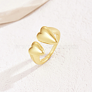 Real 18K Gold Plated Brass Open Cuff Rings, Heart, No Size(XT2727-5)