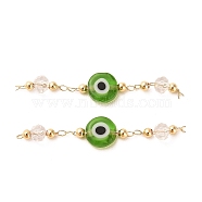 Handmade Evil Eye Lampwork with Glass Handmade Beaded Links Connectors, with Rack Plating Real 18K Gold Plated Brass Findings, Lime Green, 36mm, Hole: 1mm(KK-M266-09G-03)