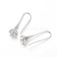 Brass Earring Hooks, For Half Drilled Beads, Platinum, 30x7mm, Hole: 5mm, 18 Gauge, Pin: 1mm(KK-L134-04)