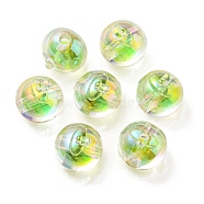UV Plating Rainbow Iridescent Acrylic Beads, Two Tone Bead in Bead, Fruit, Lawn Green, 16x15.5x16.5mm, Hole: 3.5mm(OACR-A014-02F)