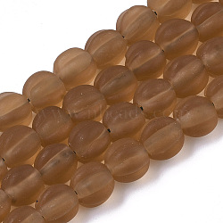 Handmade Frosted Lampwork Beads Strands, Corrugated Beads, Round, Goldenrod, 9.5~10.5x10.5mm, Hole: 1.2mm, about 80pcs/Strand, 31.89 inch(LAMP-T007-08F)