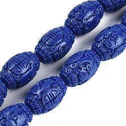 Synthetic Coral Carved Beads Strands, Dyed, Barrel, Blue, 19x13mm, Hole: 1.3mm, about 22pcs/strand, 16.54''(42cm)(CORA-M001-13)