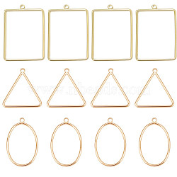 BENECREAT 30Pcs 3 Style Brass Pendants, Nickel Free, Rectangle & Triangle & Open Teardrop, Real 18K Gold Plated, 18x12x1mm, Hole: 0.5mm(KK-BC0001-88G)