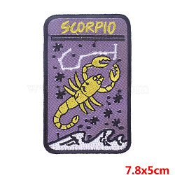 Rectangle with Constellation Computerized Embroidery Cloth Iron on/Sew on Patches, Costume Accessories, Scorpio, 78x50mm(PATC-PW0002-14G)
