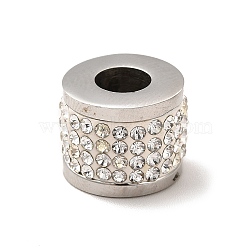 304 Stainless Steel European Beads, Large Hole Bead, with Crystal Rhinestone, Column, Stainless Steel Color, 14x11mm, Hole: 6mm(STAS-E184-20A-P)