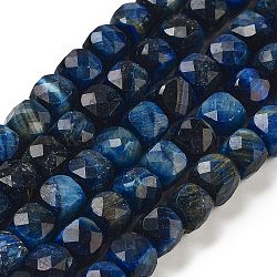 Natural Tiger Eye Dyed Beads Strands, Faceted, Cube, Medium Blue, 7x8x7mm, Hole: 1mm, about 47~48pcs/strand, 13.35~13.46''(33.9~34.2cm)(G-H028-A01-04)