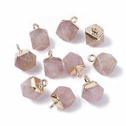 Natural Strawberry Quartz Charms, with Top Golden Plated Iron Loops, Star Cut Round Beads, 12x10x10mm, Hole: 1.8mm(G-S359-015E)