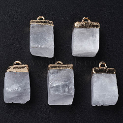 Natural Quartz Crystal Pendants, Rock Crystal Pendants, with Golden Brass Findings, Rack Plating, Cube, 18~21x9~12x9~13mm, Hole: 1.6mm(G-Q998-035G)