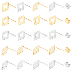 40Pcs 4 Style 304 & 201 Stainless Steel Stud Earring Findings, with Hole and 20Pcs Ear Nuts, Golden & Stainless Steel Color, 9~9.5x7~9.5mm, Hole: 1mm, Pin: 0.7~0.8mm, 10Pcs/style(STAS-UN0038-71)