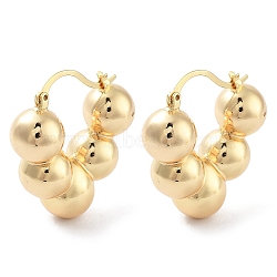 Brass Hoop Earrings, Triangle with Round Ball, Real 18K Gold Plated, 31x11mm(EJEW-H301-08G)