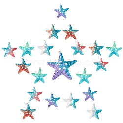 SUNNYCLUE Resin Pendants, with Platinum Iron Loops, Gradient Color, Starfish, Colorful, 38x36x12mm, Hole: 2mm, 20pcs(RESI-SC0001-86)