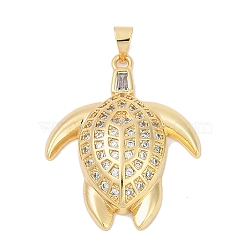 Brass Micro Pave Cubic Zirconia Pendants, Sea Turtle Charms, Real 18K Gold Plated, 35x28x7mm, Hole: 4.5x2.7mm(KK-A241-09G)