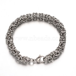 Tarnish Resistant 304 Stainless Steel Byzantine Chains Bracelets, Chainmaille Weaves Jewelry, with Lobster Claw Clasps, Stainless Steel Color, 8-1/8 inch(205mm)(STAS-L149-14)