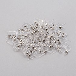 Eco-Friendly Plastic Earring Hooks, with 304 Stainless Steel Beads and Horizontal Loop, Round, Stainless Steel Color, 15.5x8x0.7mm, Hole: 1.2mm, Pin: 0.5mm(X-STAS-K203-03P)