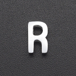 201 Stainless Steel Charms, for Simple Necklaces Making, Laser Cut, Letter, Stainless Steel Color, Letter.R, 8x4.5x3mm, Hole: 1.8mm(STAS-R109-JA433-R-1)