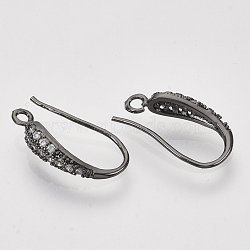Electrophoresis Brass Micro Pave Cubic Zirconia Earring Hooks, with Horizontal Loop, Clear, Black, 19~20x10~11x4mm, Hole: 2mm, 21 Gauge, Pin: 0.7mm(ZIRC-Q022-035A)