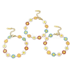 Ion Plating(IP) 304 Stainless Steel Bracelets for Women, Multi Color Enamel Daisy Flower Bracelets, Golden, 6-3/4 inch(17cm)(BJEW-K254-02G)