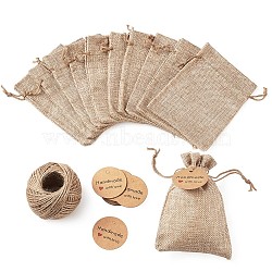 Burlap Packing Pouches, Drawstring Bags, with Jewelry Display Kraft Paper Price Tags and Jute Twine, for Jewelry Making, BurlyWood, 13.5x9.5cm(ABAG-TA0001-13)