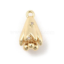 Brass Micro Pave Cubic Zirconia Pendants, Hollow Tulip Charms, Golden, 13x7x7mm, Hole: 1.2mm(KK-D283-18G)