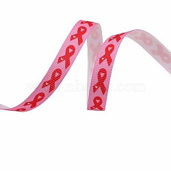 4.5M Printed Polyester Pink Ribbon Grosgrain Ribbon, for Gift Wrapping, Party Decorations, Flat, Hot Pink, 3/8 inch(10mm), about 4.92 Yards(4.5m)/Roll(PW-WG95337-03)