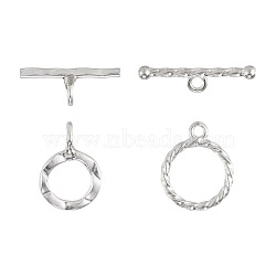 2Pcs 2 Style 925 Sterling Silver Toggle Clasps, Silver, Ring: 14.5x10~12x1.5mm, Hole: 1.5~2.5mm, Bar: 4.5~6.5x16.5~20x1.2~2.3mm, Hole: 1.8~2mm, 1Pc/style(STER-TA0001-07)