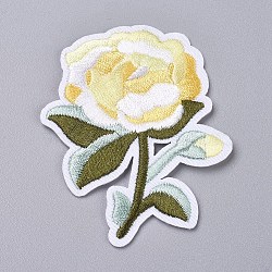 Computerized Embroidery Cloth Iron on/Sew on Patches, Costume Accessories, Appliques, for Backpacks, Clothes, Flower, Yellow, 69x55x1.5mm(DIY-G015-03)