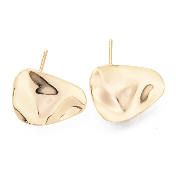 Brass Stud Earrings Findings, with Loop, Nickel Free, Twist Teardrop, Real 18K Gold Plated, 15x12mm, Hole: 2.5mm, Pin: 0.7mm