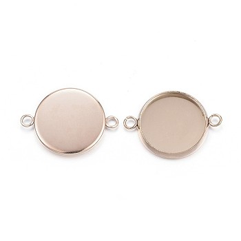 Ion Plating(IP) 304 Stainless Steel Cabochon Connector Settings, Plain Edge Bezel Cups, Flat Round, Rose Gold, Tray: 12mm, 20x13x2mm, Hole: 2mm