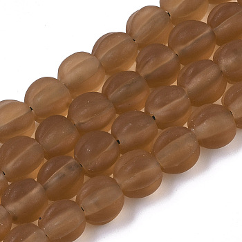 Handmade Frosted Lampwork Beads Strands, Corrugated Beads, Round, Goldenrod, 9.5~10.5x10.5mm, Hole: 1.2mm, about 80pcs/Strand, 31.89 inch