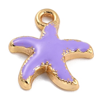 Golden Alloy Enamel Pendants, Long-Lasting Plated, Starfish, Lilac, 15x13x2mm, Hole: 1.6mm