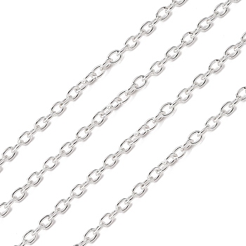 Iron Cable Chains, for DIY Jewelry Making, with Spool, Unwelded, Oval, Lead Free, Silver Color Plated, 3x2x0.5mm, about 328.08 Feet(100m)/roll