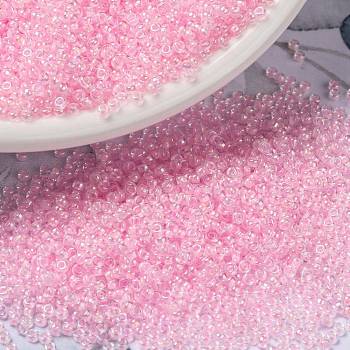 MIYUKI Round Rocailles Beads, Japanese Seed Beads, (RR272) Pink Lined Crystal AB, 15/0, 1.5mm, Hole: 0.7mm, about 5555pcs/bottle, 10g/bottle
