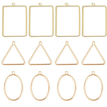 BENECREAT 30Pcs 3 Style Brass Pendants, Nickel Free, Rectangle & Triangle & Open Teardrop, Real 18K Gold Plated, 18x12x1mm, Hole: 0.5mm