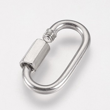 304 Stainless Steel Keychain Clasp Findings, Oval, Stainless Steel Color, 37x20x7mm
