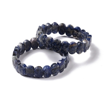 Natural Blue Spot Jasper Oval Beaded Stretch Bracelet, Gemstone Jewelry for Women, Inner Diameter: 2-1/8 inch(5.4~5.5cm)