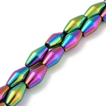 Electroplated Synthetic Magnetic Hematite Beads Strands, Bicone, Rainbow Plated, 6.2~6.5x12~12.5mm, Hole: 1.4mm, about 33pcs/strand, 16.89''(42.9cm)