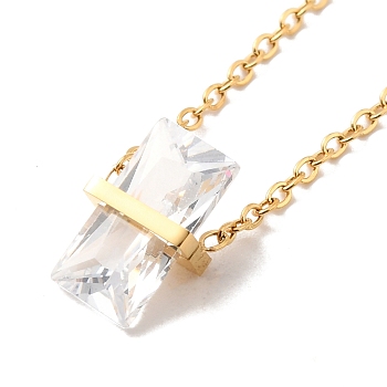 Glass Rectangle Pendant Necklace, with Ion Plating(IP) 304 Stainless Steel Cable Chains, Golden, 16.46 inch(41.8cm)