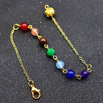 Natural Gemstone Dowsing Pendulums Chains, with Metal Chains and Clasps, Golden, 190mm
