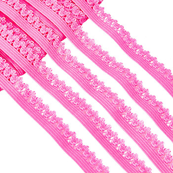 Polyester Elastic Cords with Single Edge Trimming, Flat, with Cardboard Display Card, Deep Pink, 13mm