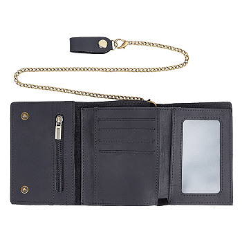 Men's Cowhide Leather Wallets, with Alloy Hanging Chain, Black, 11.2x8.5x2cm