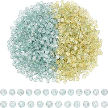 CHGCRAFT 2 Colors Plating Transparent Acrylic Beads, with Glitter Powder, Golden & Silver Metal Enlaced, Flat Round with Letter, Mixed Color, 7x4mm, Hole: 1.5mm, about 584pcs/color, about 1168pcs/box