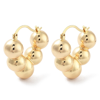 Brass Hoop Earrings, Triangle with Round Ball, Real 18K Gold Plated, 31x11mm