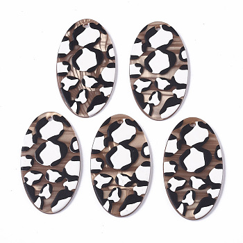 Cellulose Acetate(Resin) Pendants, 3D Printed, Oval, Leopard Print Pattern, White, 45x25.5x2.5mm, Hole: 2mm