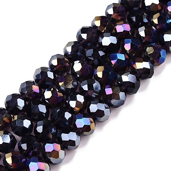 Electroplate Glass Beads Strands, AB Color Plated, Faceted, Rondelle, Indigo, 6x5mm, Hole: 1mm, about 84~85pcs/strand, 16.34~16.54 inch(41.5~42cm)