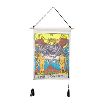 Polyester Decorative Wall Tapestrys, for Home Decoration, with Wood Bar, Nulon Rope, Plastic Hook, Rectangle with Tarot Pattern, The Lovers VI, 670x348x1.20mm