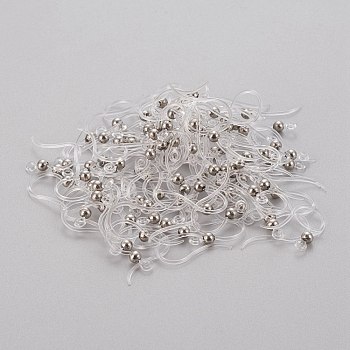 Eco-Friendly Plastic Earring Hooks, with 304 Stainless Steel Beads and Horizontal Loop, Round, Stainless Steel Color, 15.5x8x0.7mm, Hole: 1.2mm, Pin: 0.5mm