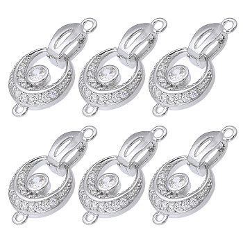  6Pcs Brass Fold Over Clasp with Crystal Rhinestone, Crescent Moon, Platinum, moon: 16.5x14x3.5mm, hole: 1.5mm, clasp: 12.5x4.5x5mm, hole: 1.8mm,