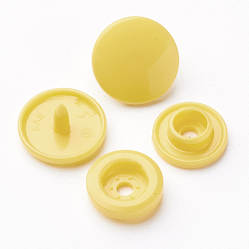 Resin Snap Fasteners, Raincoat Buttons, Flat Round, Gold, Cap: 12x6.5mm, Pin: 2mm, Stud: 10.5x3.5mm, Hole: 2mm, Socket: 10.5x3mm, Hole: 2mm